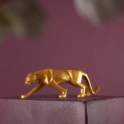 The Artment Modern Art Geometric Panther Statue, Gold Color Decorative Showpiece  -  9 cm