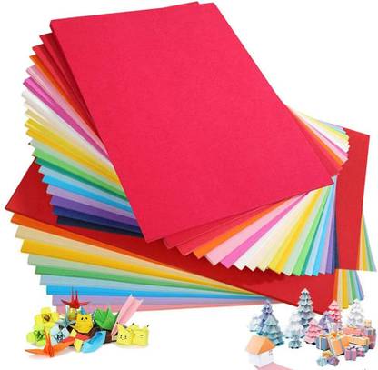 greencom Coloured Paper Pk 100 Sheets , 10 Assorted Colours Handmade Origami Paper, Arts and Craft Scrap Book Essential for Kids Activities A4 80 gsm Craft paper