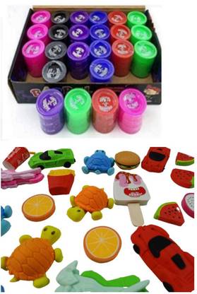 imtion 2 in 1 ( 1 Pcs Any Design eraser + 3 Pcs slime jelly any colorur )