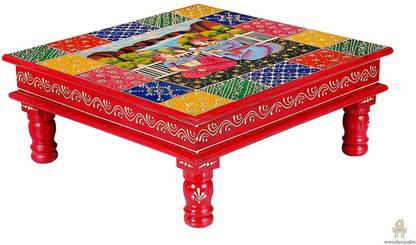 wooden palm Home Decorative Stool Table Wooden Chowki For Pooja Room / Puja Table/ Bajot Wooden Pooja Chowki