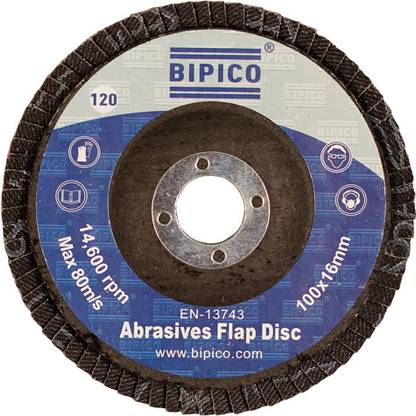 bipico FLAP DISC - 4" Flap Disc (Aluminium Oxide) -(4") 100 x 16 MM x 120 Grit-80112448047-20 Pcs Pck Metal Cutter
