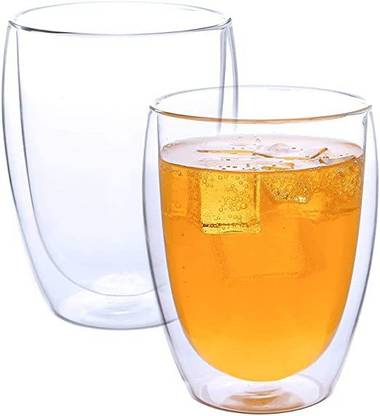 SEAHAVEN (Pack of 2) Double Wall Insulated Glass Coffee Cups (2 Pcs, 450 ml Each) Glass Set Glass Set Beer Glass