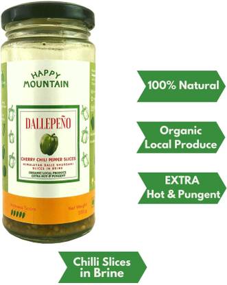Happy Mountain Dallepeño – Cherry Chilli Pepper (Dalle Khursani) Slices in Brine Green Chilli Pickle