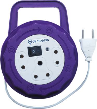Om Traders Wheel (Charkhari) Extension Cord 3 Socket Board (BLUE) With LED Indicator Three Pin Plug