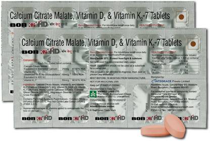 BON K2 HD with Advanced Calcium–20 Tablet|Vitamin D3 & Vitamin K2-7 Multivitamin Tab