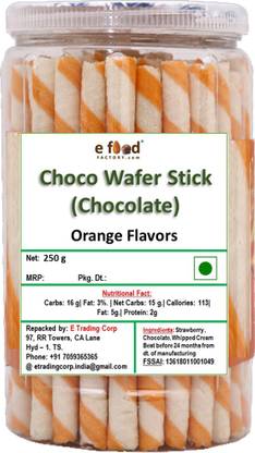 E Food Factory Choco Wafer Stick Orange 250 g Jar Wafer Rolls