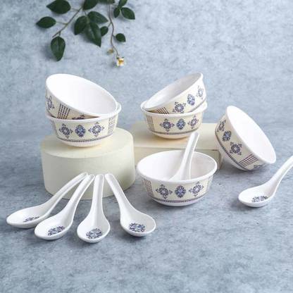 WONDERCHEF Pack of 12 Melamin Venice Soup Bowl with spoon-Blue (Set of 12 Pcs) Dinner Set