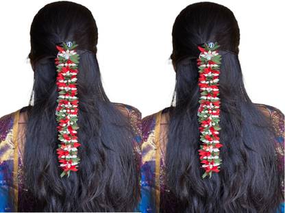 RMKArt Artificial Flower for Women Hair Accessory Garland Juda Gajra Red (2 Pack) Bun