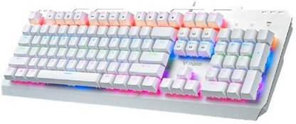 RAPOO GK500 (White) Mechanical Blue Switches Wired USB Standard Gaming Keyboard Compatible with Desktop, Laptop, Mac