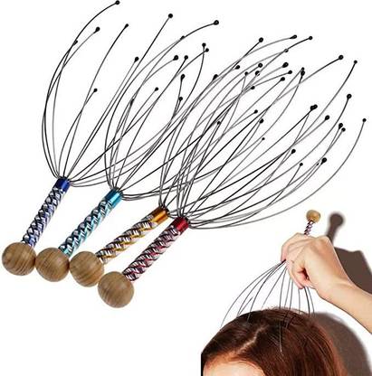 Tekzie Head Scratcher Steel Wire Wooden Handle for Home Spa Relief and Relaxation Hand held Scalp Head Massager Massager