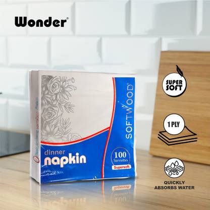 Wonder Softwood Dinner Napkin 100 Serviettes (Pack of 1) White Cloth Napkin