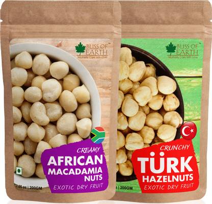 Bliss of Earth Combo Of Healthy Macadamia Nuts And Turkish Hazelnuts Super Nut For Bone And Gut Health (Pack Of 2 (200gm Each) Macadamia Nuts, Hazelnuts