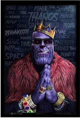 surmul Thanos Endgame Digital Art Wall Poster with Wall Frame Canvas 18 inch x 12 inch Painting