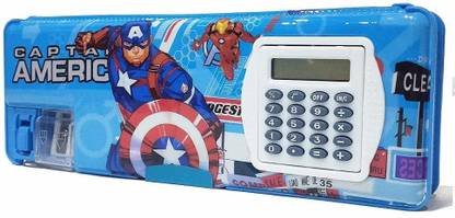 आ लिटिल स्वाग Captain America Pencil Box With Calculator And Double Side Open 1 का पैक आर्ट प्लास्टिक पेंसिल बॉक्स
