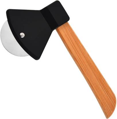 Nexshop ™ Axe Pizza Cutter With Bamboo Handle | Sharp Rotating Blade Wheel Pizza Cutter