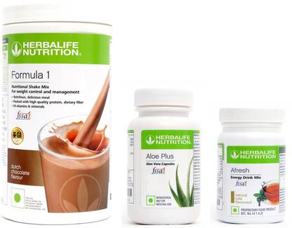 Herbalife Nutrition Formula 1 Shake Chocolate Flavor With Aloe Plus Tablet And Afresh Tulsi Flavor Protein Shake