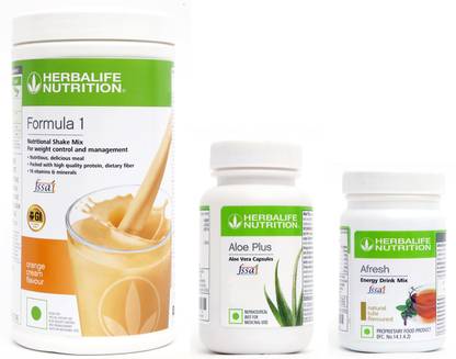 Herbalife Nutrition Formula 1 Shake Orange Flavor With Aloe Plus Tablet And Afresh Tulsi Flavor Protein Shake