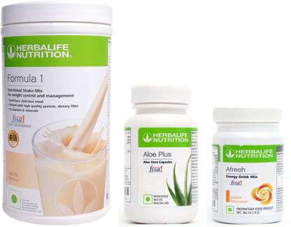 Herbalife Nutrition Formula 1 Shake Vanilla Flavor With Aloe Plus Tablet And Afresh Peach Flavor Protein Shake