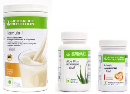 Herbalife Nutrition Formula 1 Shake Banana Flavor With Aloe Plus Tablet And Afresh Cinnamon Flavor Protein Shake