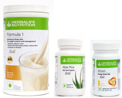 Herbalife Nutrition Formula 1 Shake Banana Flavor With Aloe Plus Tablet And Afresh Lemon Flavor Protein Shake