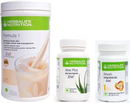 Herbalife Nutrition Formula 1 Shake Vanilla Flavor With Aloe Plus Tablet And Afresh Lemon Flavor Protein Shake