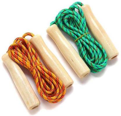 QBIC 2.5M Skipping Rope with Wooden Handle / Fitness Training Jump Rope (2PC) Freestyle Skipping Rope