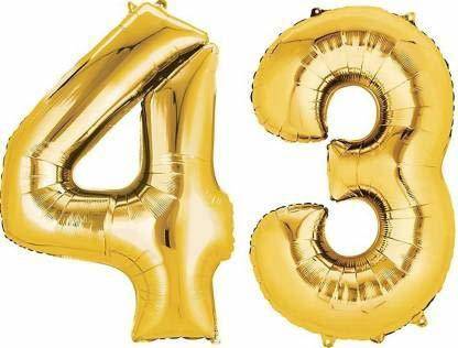 sky shot Solid Made in India 16" Inch 43 Year Golden Foil Balloon Decoration item. Balloon