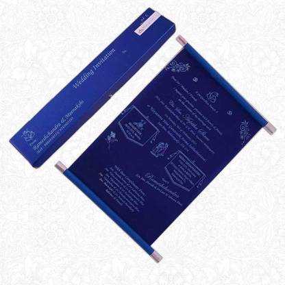 KING OF CARDS Royal Blue Unique And Attractive Scroll Wedding Cards 27.00 X 9.50 (set of 50) Greeting Card
