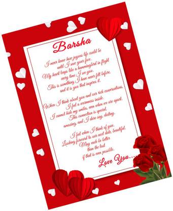 Midas Craft I Love You Barsha Love Letter Quotes 27 Greeting Card