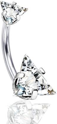 GadgetsDen Double Triangle Cubic Zircon's Internally Threaded Belly Button Stainless Steel Beaded Charm