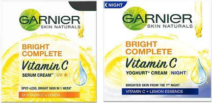 GARNIER BRIGHT COMPLETE, UV SERUM CREAM 45g+NIGHT CREAM 40g, (PACK OF 2)