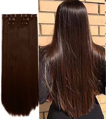 LHS -LUXURY HAIR STUDIO Human  Clip in 3 Piece Set Straight  18Inch (Brown Color) For Woman Hair Extension