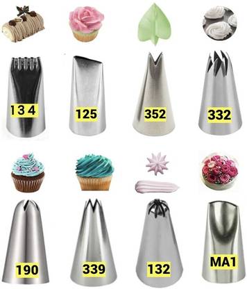 Bulky Buzz;Best of Baking 8 Pc Large Size Rose Flower Cake Decorating Tip 134+190+125+339+352+132+332 +MA1 Stainless Steel Multi-opening Icing Nozzle