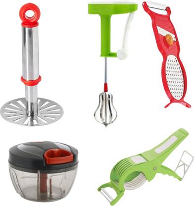 pSmart Kitchen Tool Combo Set Vegetable Cutter,Peeler,Masher (Steel),Chopper (450 ml),Power Free Hand Blender Kitchen Tool Set
