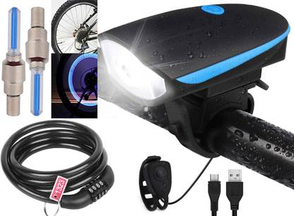 NSV Combo Of Cycle Light With Wire Number Lock With Tyre Valve Light LED Front Light