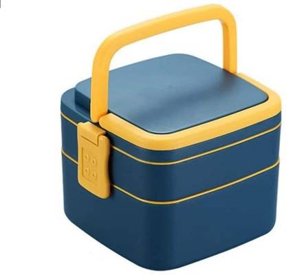 HASMITA Double-Layer Airtight Square Lunch Box with Handle , 2 Compartment Tiffin 2 Containers Plastic Office Lunch Box