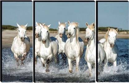 SRAF 7 Horses Running in Water Set of 3 Digital Reprint 12 inch x 18 inch Painting