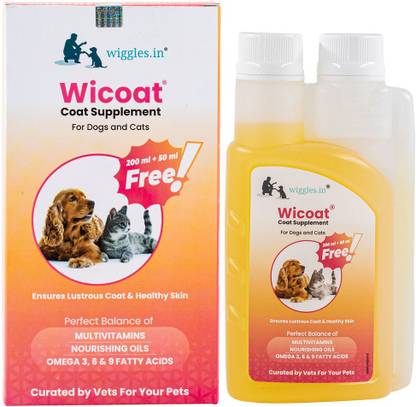 Wiggles Wicoat Dog Skin Coat Supplement Syrup Cat, 250ml - Itchy Skin Care Treatment Pet Health Supplements