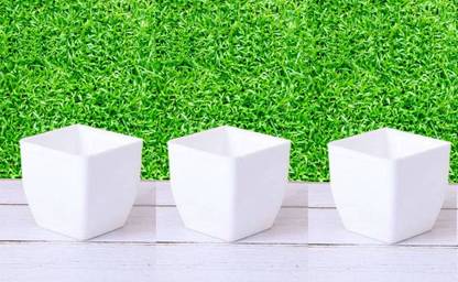 VEEDE VEEDE Square With Down Curve | 3 inch | White | Pack of 3 Plant Container Set