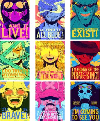Pack of 9 One Piece Poster Glossy | Set Anime HD+ Photos Unframed |Includes adhesive tape on back side | (11.8 x 8.5 inch) (Size - A4) Paper Wall Poster, Multicolour, Boderless,|Exclusive Posters… Photographic Paper