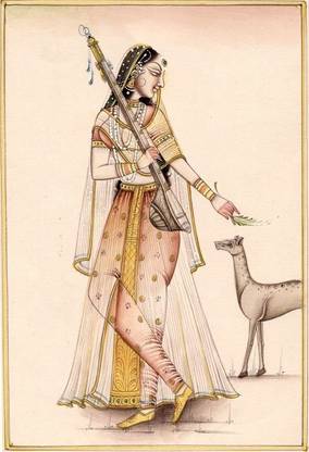 Radha with veena & dear painting on fine art paper 13x19 Paper Print