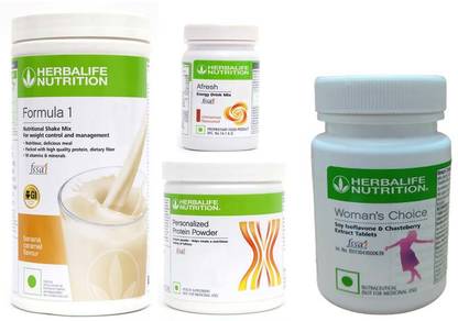 Herbalife Nutrition FORMULA-1SHAKE BANANA +PROTEIN POWDER -200+AFRESH -CINNAMON-+WOMEN CHOICE TABLET Protein Shake