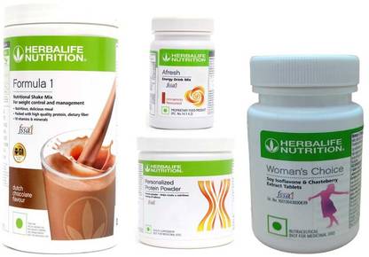 Herbalife Nutrition Formula 1 ShakeChocolate+Protein Powder-200+Afresh- cinnamon+ Women ChoiceTablet Protein Shake
