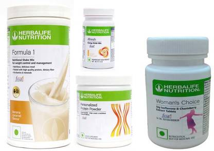 Herbalife Nutrition Formula 1 Shake Banana +Protein Powder-200 + Afresh-Ginger +Women Choice Tablet Protein Shake