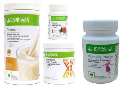 Herbalife Nutrition Formula 1 Shake Banana +Protein Powder-200 + Afresh- TULSI+ Women Choice Tablet Protein Shake
