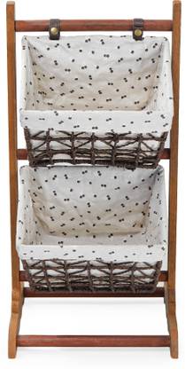 Honeybun Wooden Wooden Base and Wicker Baskets Stand Storage Basket