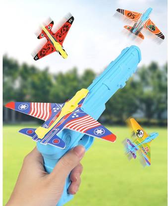 CUBAN INDIA Flying Airplane Launcher Gun Toy with Foam Glider Planes Guns & Darts