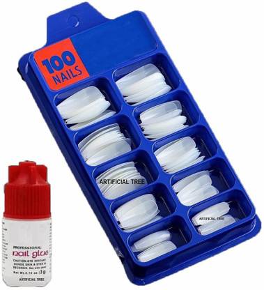 Facejewel Artificial Nails Set With 100 Pcs With glue TRANSPARENT