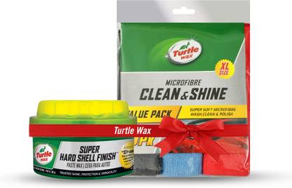 Turtle Wax Super Hard Shell Finish Paste Wax 269 GM, Clean & Shine Microfibre Cloth XL-3 PCS Combo