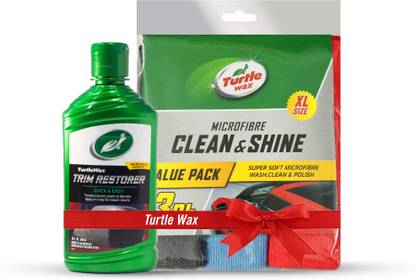 Turtle Wax Premium Grade Trim Restorer 290 ML, Clean & Shine Microfibre XL (3 PCS) Combo